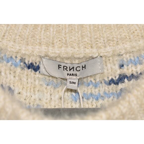 FRNCH NEW $92 Crewneck Metallic Multi-Yarn Knit Winter Sweater White Blue S/M - Picture 4 of 4
